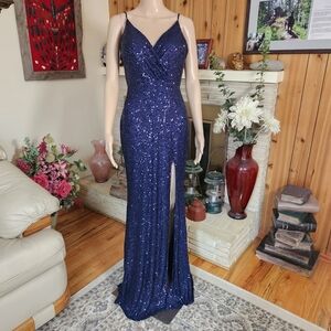 Stunner Boutique Liana Sequin Gown - Navy Blue (L)